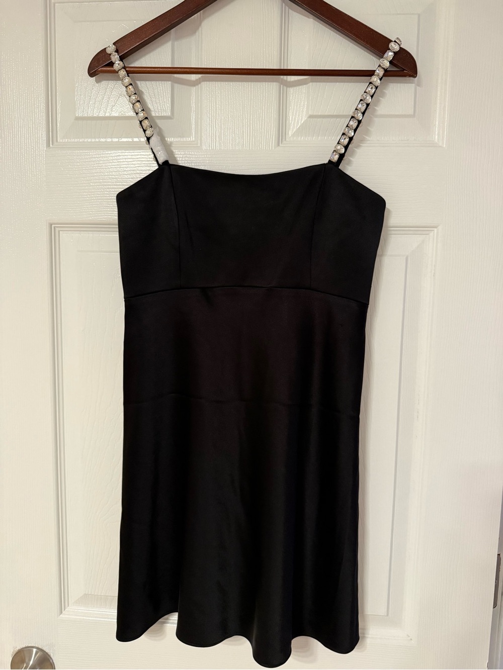 Alice + Olivia Black Mini Dress with Crystal-Strap Detail